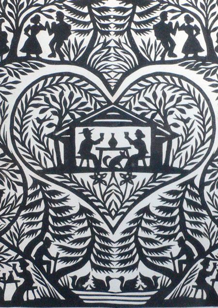 an intricate black-and-white papercutting